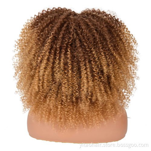 Wholesale Black Brown Red Curly Wigs for Black Women Afro Curly Colorful Wigs with Bangs 14 Inch Afro Kinky Loose Curly Wave